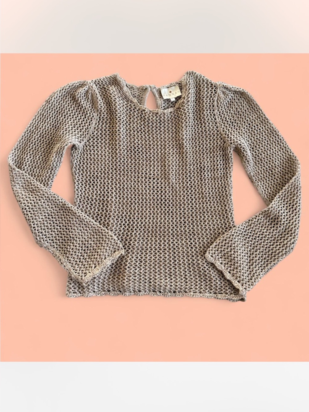 Hannah Artwear Gisele Crochet Cotton Sweater Top Beige Size 1 Small Puff Sleeve